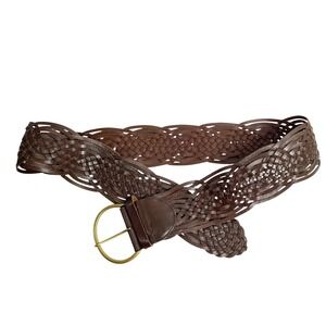 Tarnish leather woven braided wide statement belt Size XL brown western boho